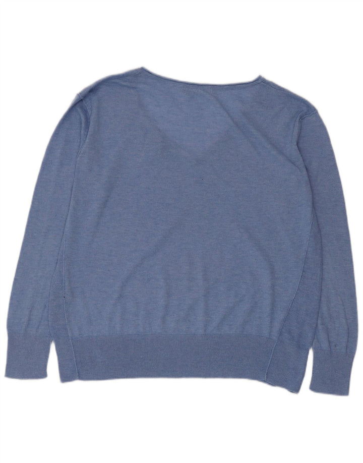 Zara Dame V-hals sweater UK 14 Medium Blue Polyester