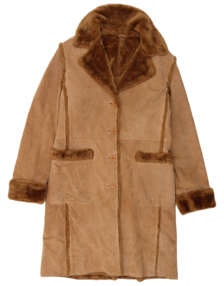 Montereggi Dame Shearling Coat IT 46 Large Beige Læder