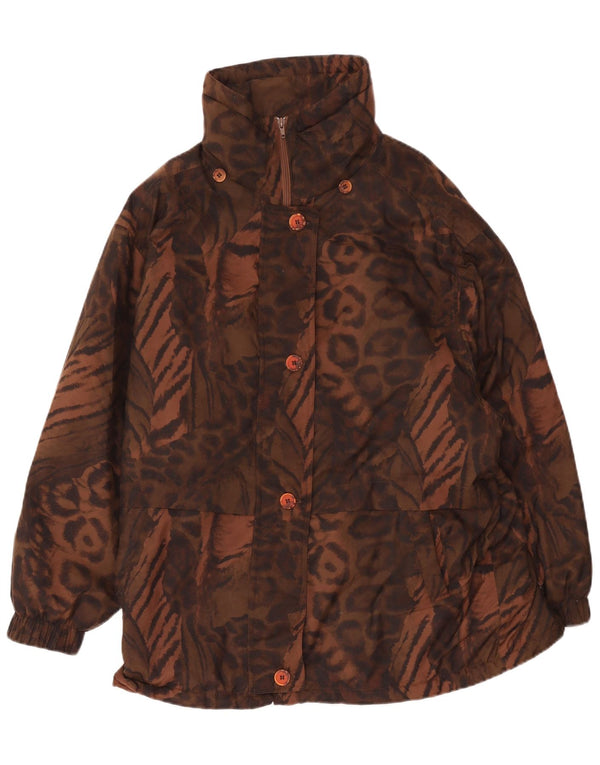 Vintage Dame Oversized Windbreaker Coat UK 10 Small Brown Animal Print