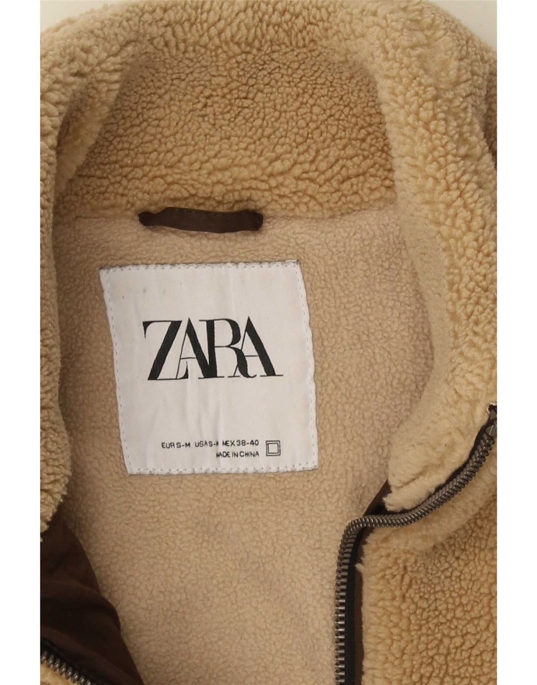 Zara Herre Fleecejakke UK 38 Medium Beige Polyester