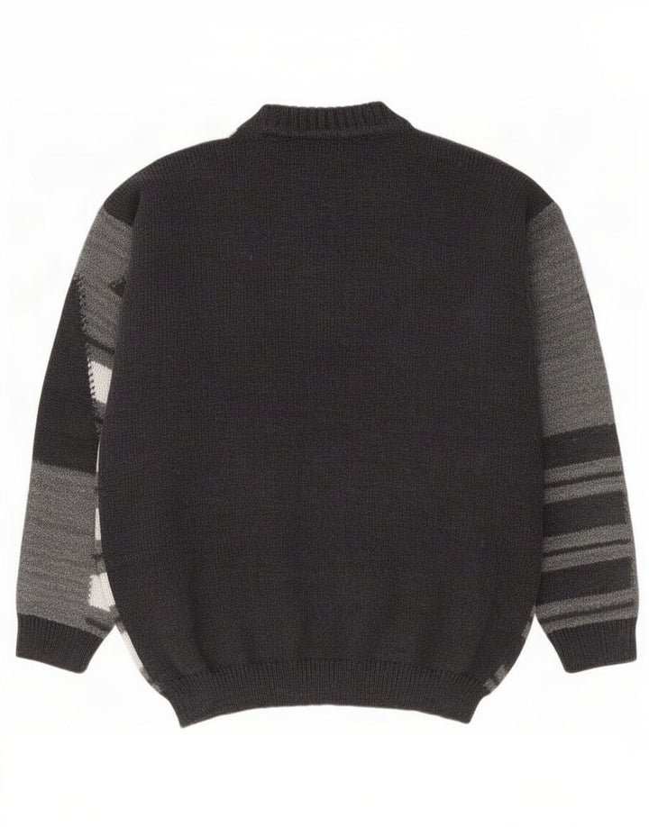 Antonio Baldan Herre Turtle Neck Jumper Sweater Stor Grå Geometrisk Uld