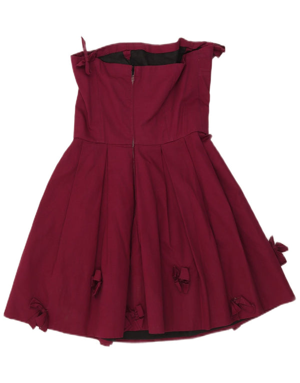Vintage Kvinders Kort Stropløs Kjole UK 8 Small Burgundy