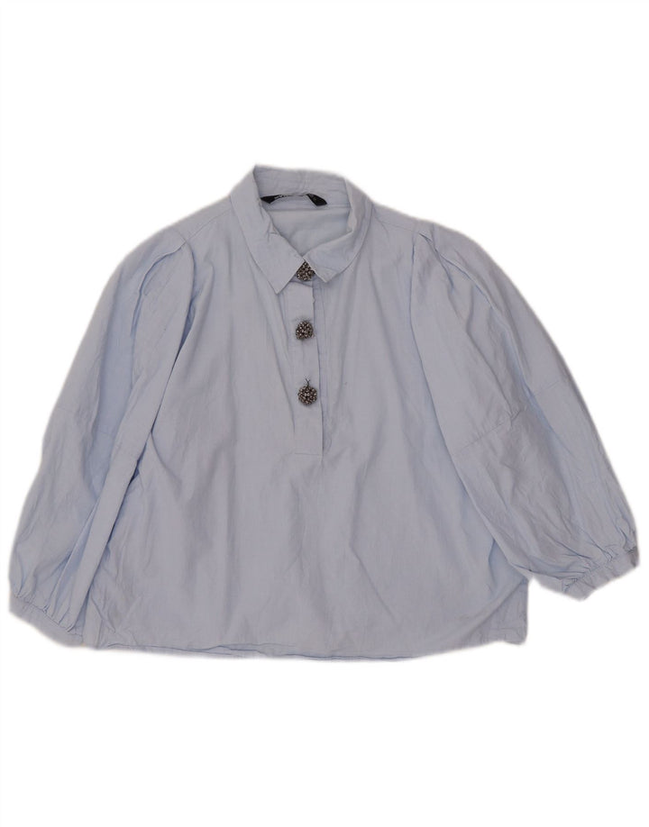 Zara Dame 3/4 ærmet bluse Top UK 14 Medium Blue