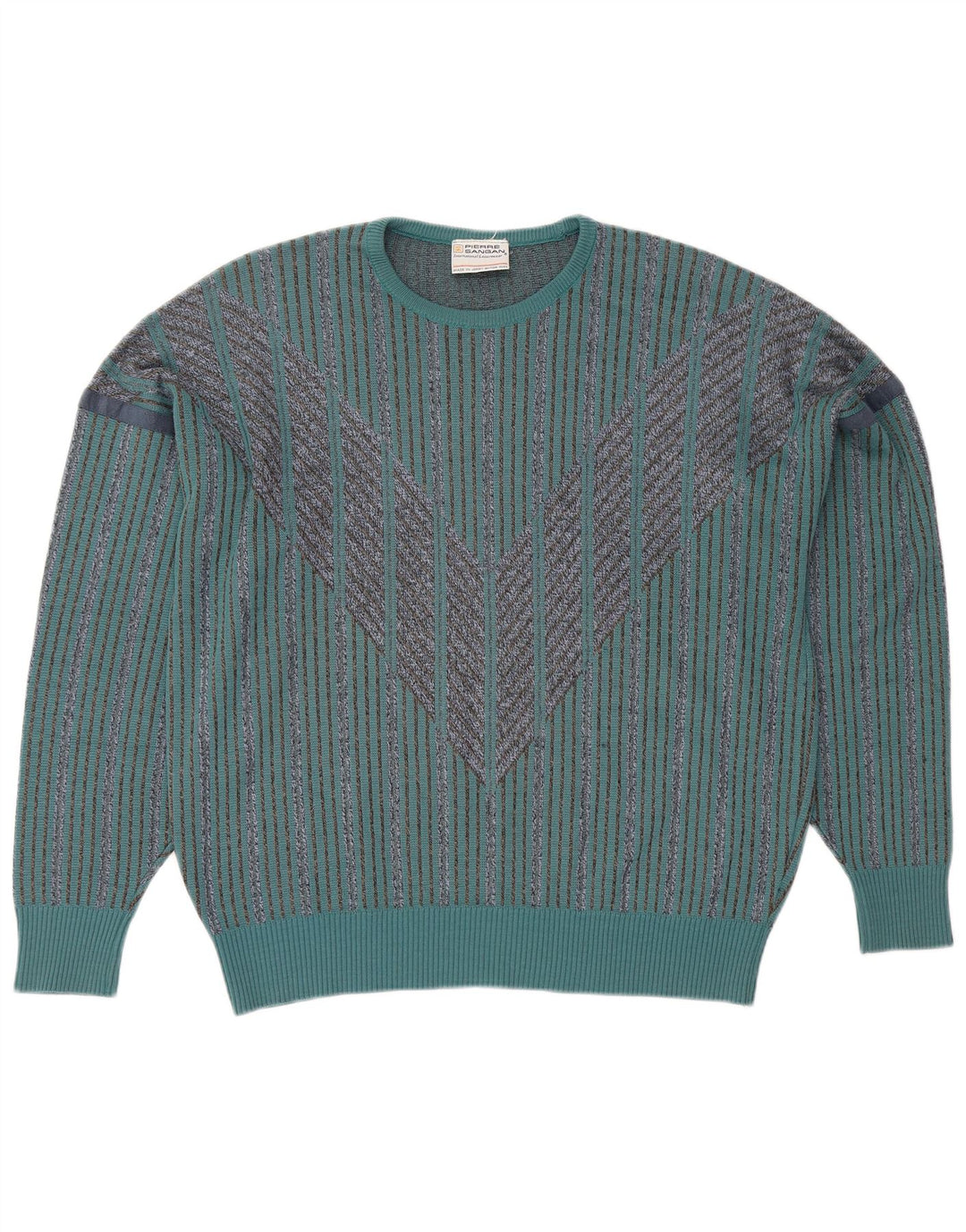 PIERRE SANGAN Herre sweater med rund hals, stor blå stribet akryl