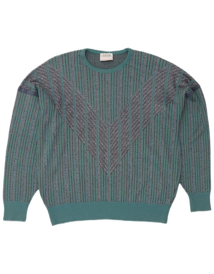 PIERRE SANGAN Herre sweater med rund hals, stor blå stribet akryl