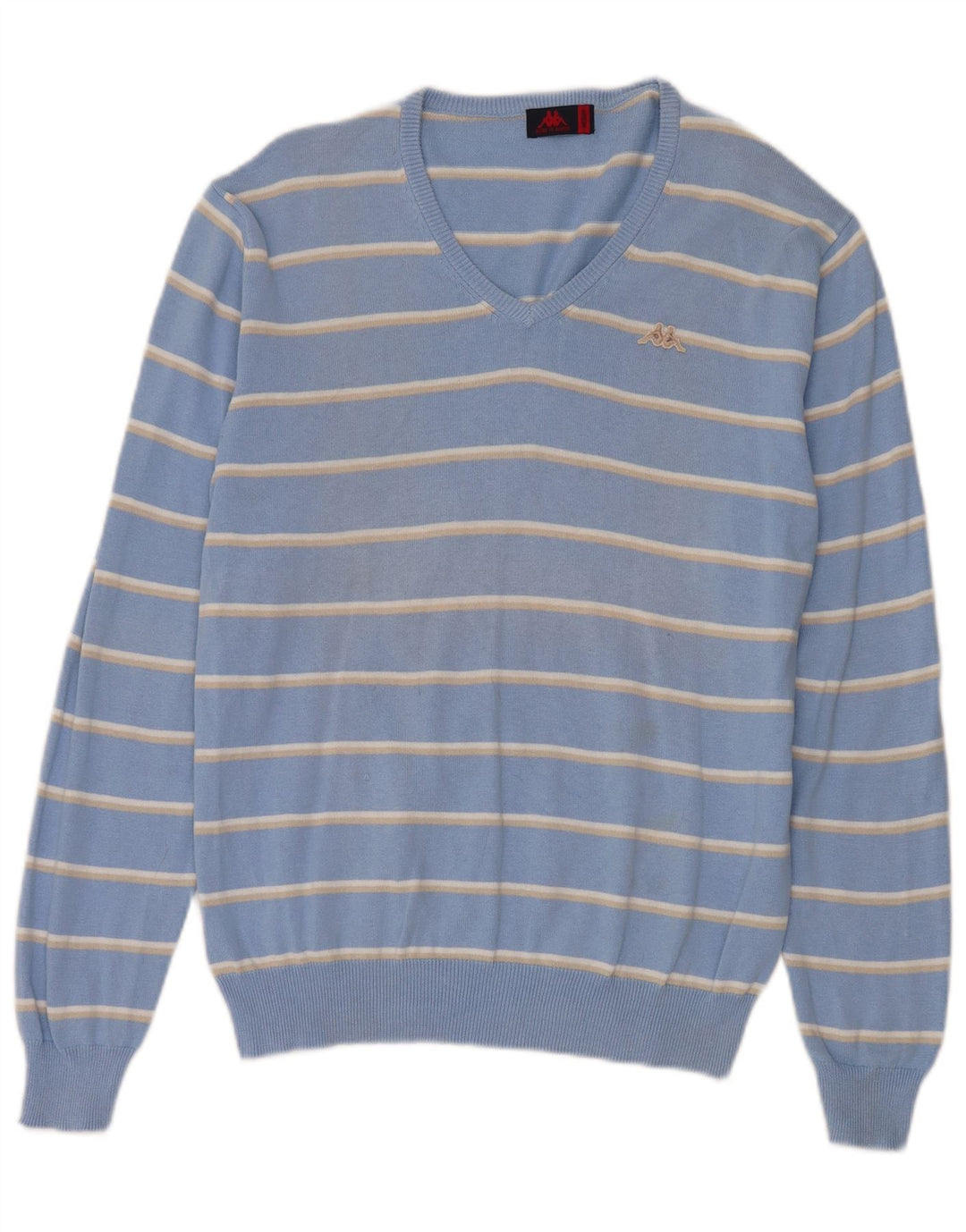 Kappa Herre V-hals sweater mellemblå stribet bomuld