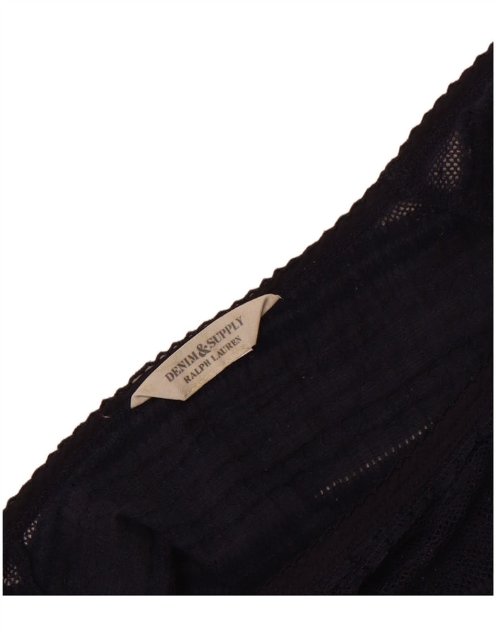 Ralph Lauren Dame Crop Bluse Top UK 12 Medium Navy Blue