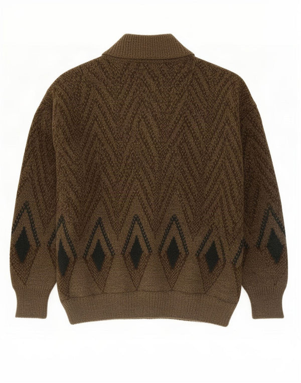 Vintage herre cardigan sweater Medium Khaki Geometrisk Uld