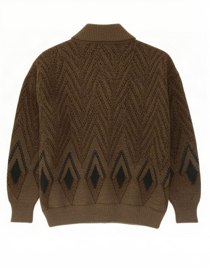 Vintage herre cardigan sweater Medium Khaki Geometrisk Uld