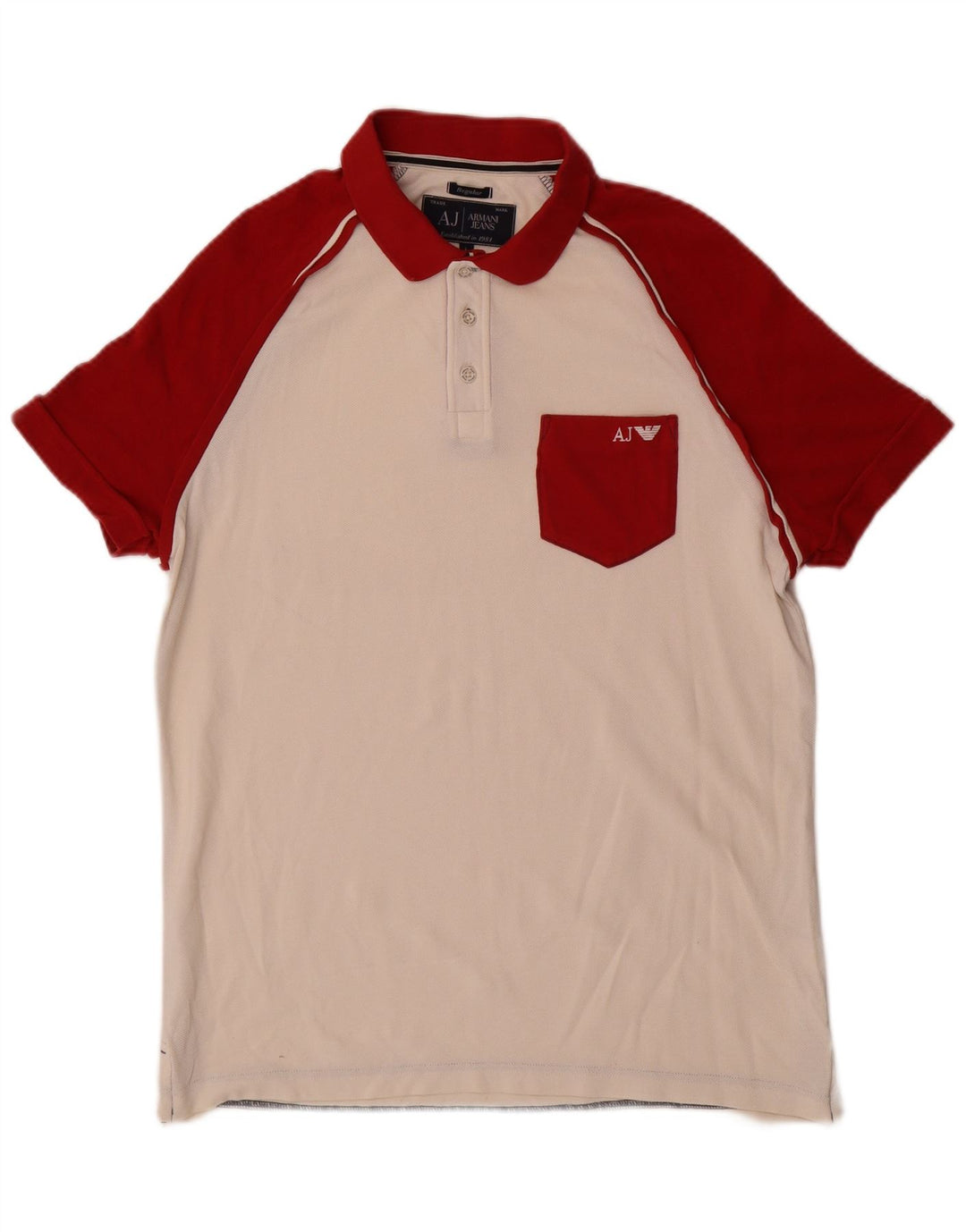 Armani Jeans Herre Regular Polo Shirt Large Off White Colourblock Bomuld