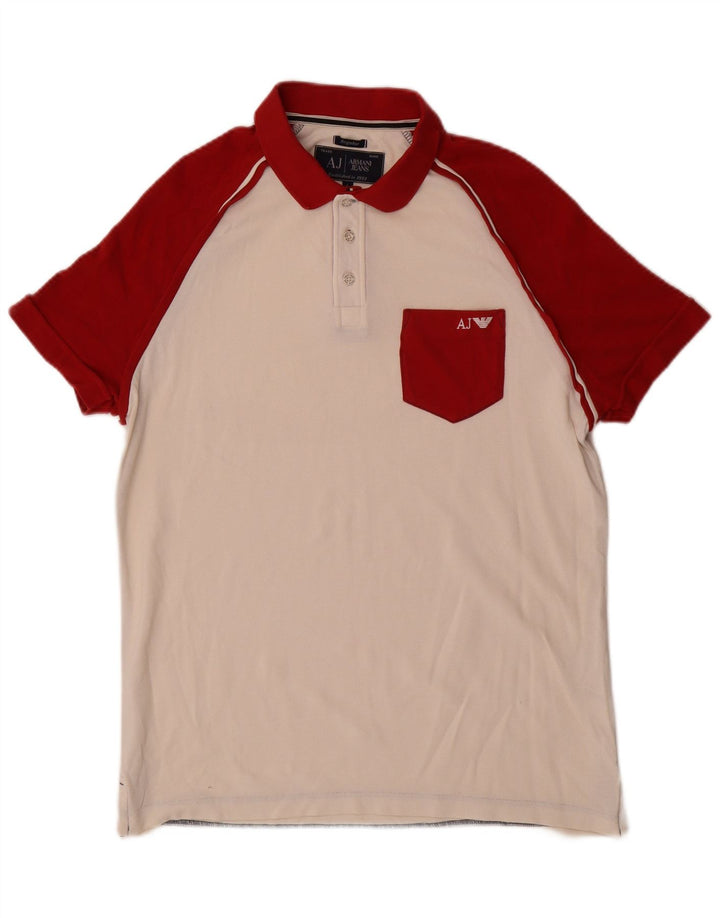 Armani Jeans Herre Regular Polo Shirt Large Off White Colourblock Bomuld