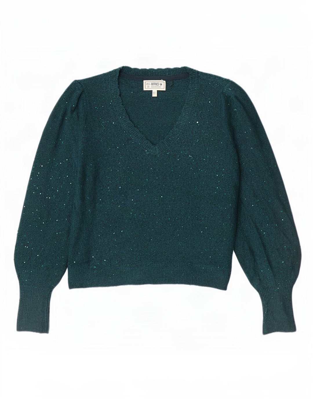 Fat Face Dame Oversized V-hals Jumper Sweater UK 10 Small Green Flecked