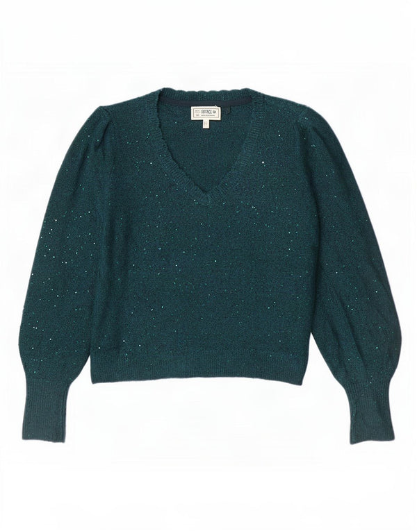 Fat Face Dame Oversized V-hals Jumper Sweater UK 10 Small Green Flecked