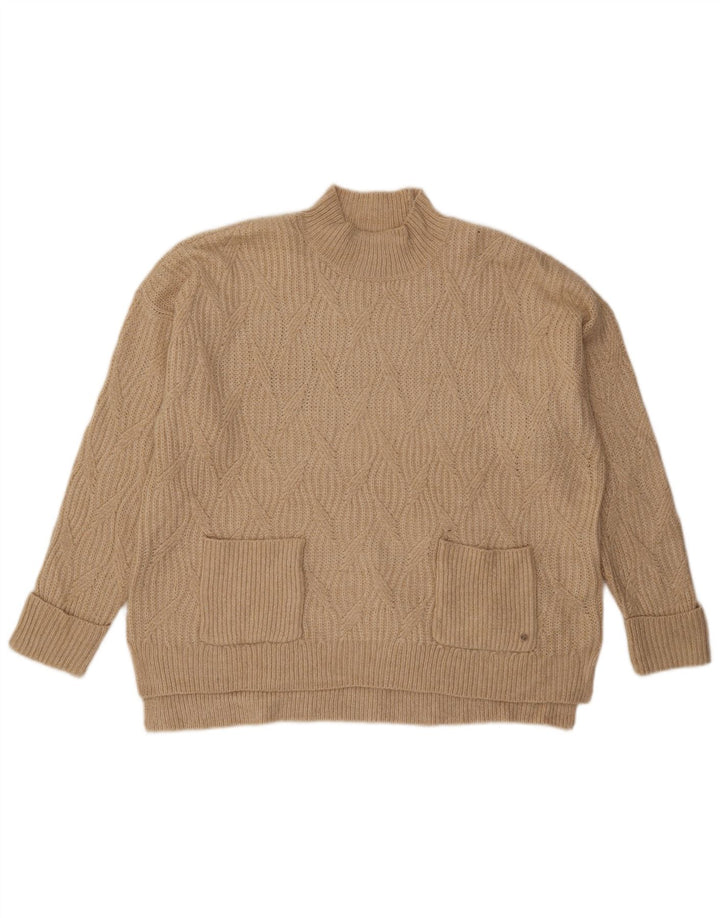 Fat Face Dame Turtle Neck Jumper Sweater UK 14 Large Beige Argyle/Diamond