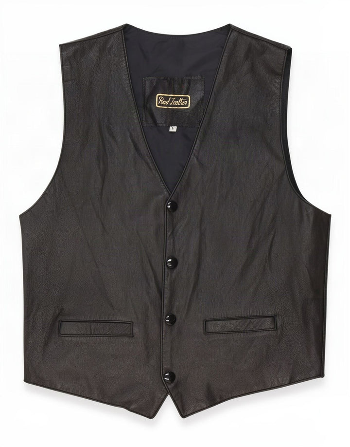 Vintage herre læder vest, stor sort
