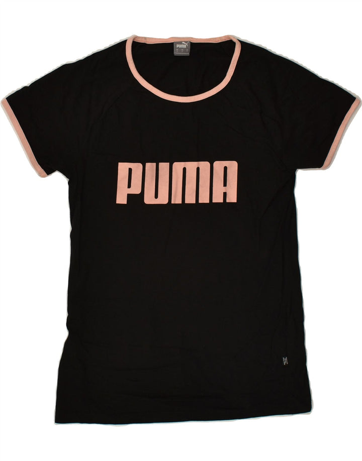 PUMA Womens Graphic T-Shirt Top UK 10 Small Black Cotton | Vintage Puma | Thrift | Second-Hand Puma | Used Clothing | Messina Hembry 