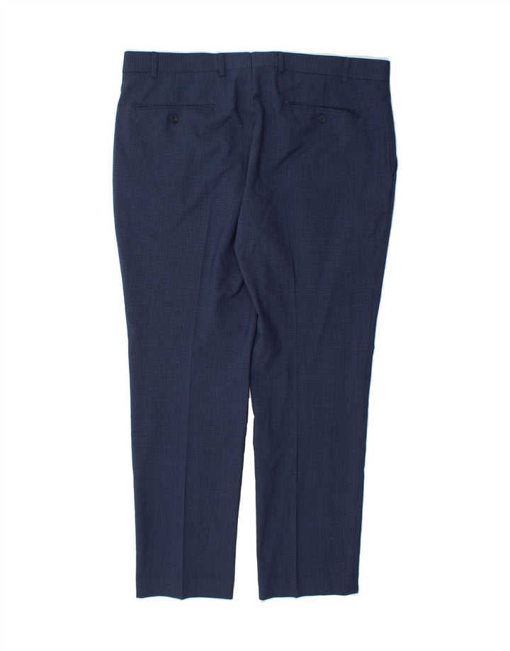 PENGUIN Mens Slim Suit Trousers W38 L30 Navy Blue Gingham Wool Vintage Penguin and Second-Hand Penguin from Messina Hembry 