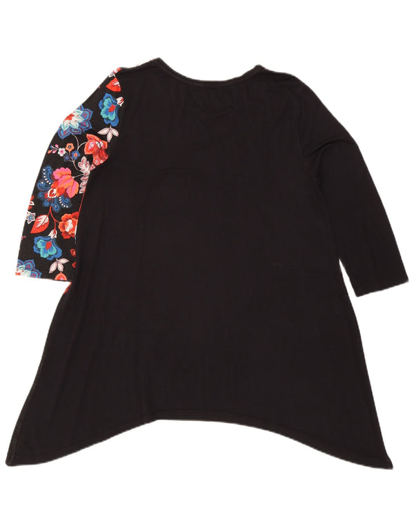 Desigual Dame Grafisk 3/4-ærmet Tunika Top UK 14 Stor Sort Blomster