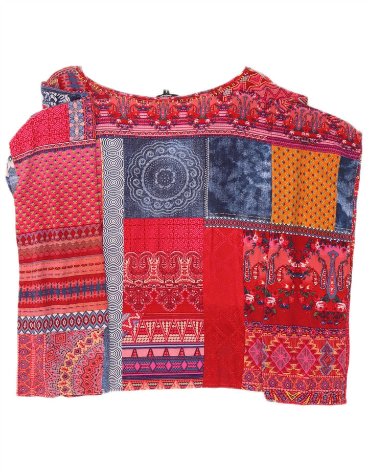 Desigual Dame Poncho Bluse Top UK 10 Small Multicolored Patchwork