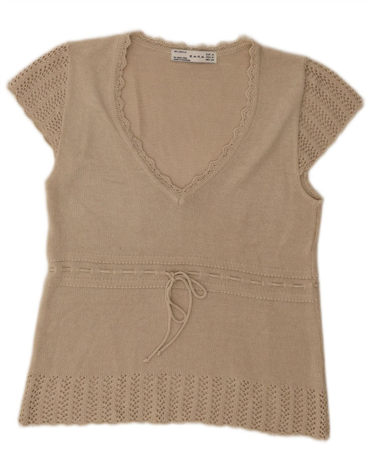 Zara Dame Vest Tank Top UK 12 Medium Beige Akryl