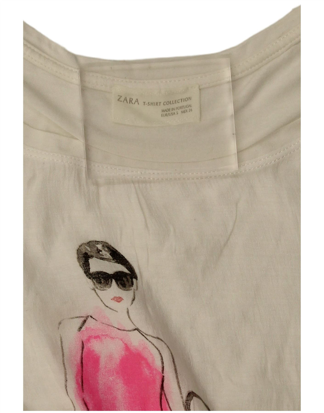 Zara Dame Grafisk T-Shirt Top UK 10 Small White