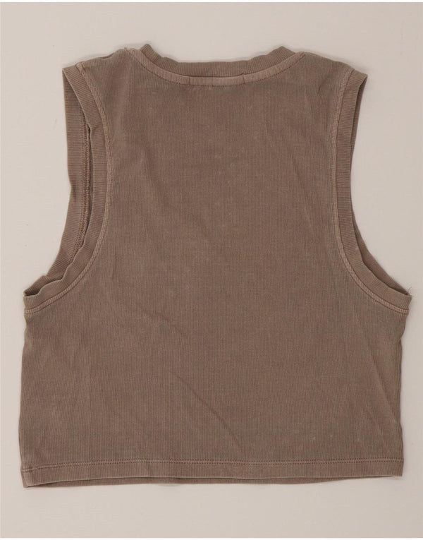 Calvin Klein Jeans Dame Crop Grafisk Vest Top UK 14 Stor Brun Bomuld