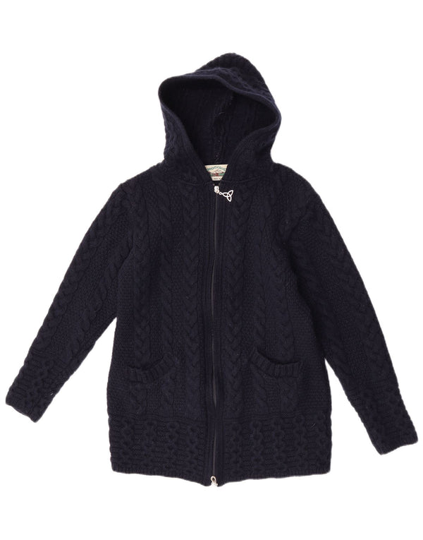 Aran Crafts Dame-hættecardigantrøje UK 6 XS Marineblå Merinould