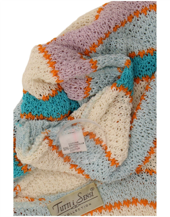 VINTAGE Damevest Tank Top UK 14 Stor flerfarvet stribet bomuld