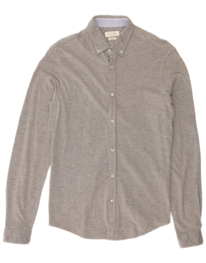 ZARA Mens Slim Fit Shirt Large Grey Cotton