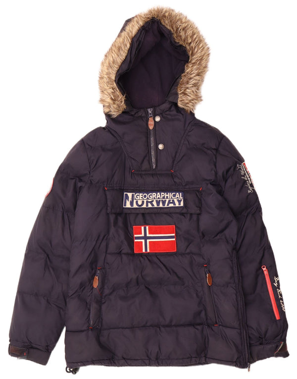 Norge Herre Hætte Anorak Polstret Jakke UK 36 Small Navy Blue Polyester