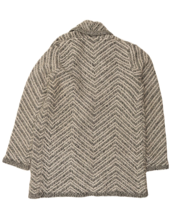 Marks & Spencer Dame Longline Cardigan Sweater UK 14 Medium Grey Chevron
