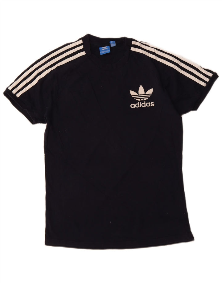 ADIDAS Grafisk T-shirt top til kvinder UK 10 Lille marineblå bomuld