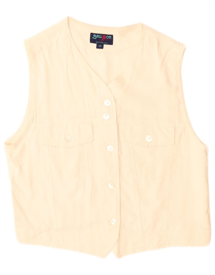 Ballon Dame ærmeløs skjorte bluse EU 38 Medium Off White Silke