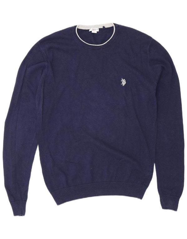 U.S. Polo Assn. Herre Crew Neck trøje Sweater Large Navy Blue Colourblock