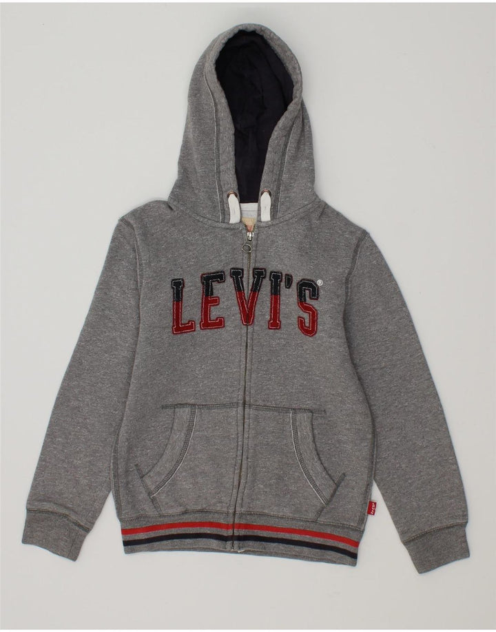 LEVI'S Boys Graphic Zip Hoodie Sweater 9-10 Years Grey Cotton Vintage Levi's and Second-Hand Levi's from Messina Hembry 