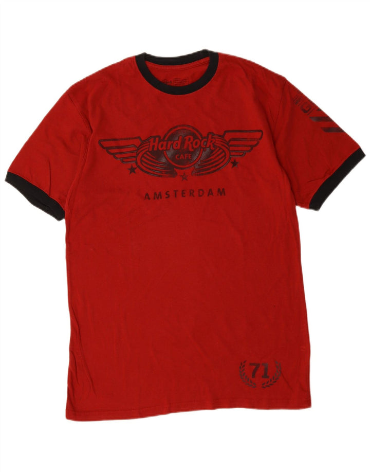 Hard Rock Cafe Herre Amsterdam Grafisk T-Shirt Top Medium Rød Bomuld