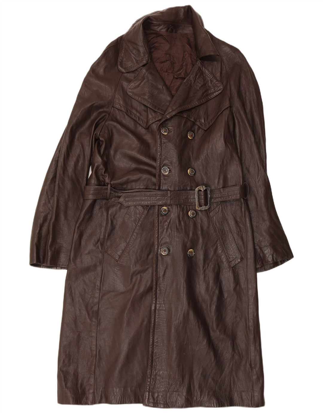 VINTAGE dobbeltradet læderfrakke til kvinder IT 52 2XL brunt læder