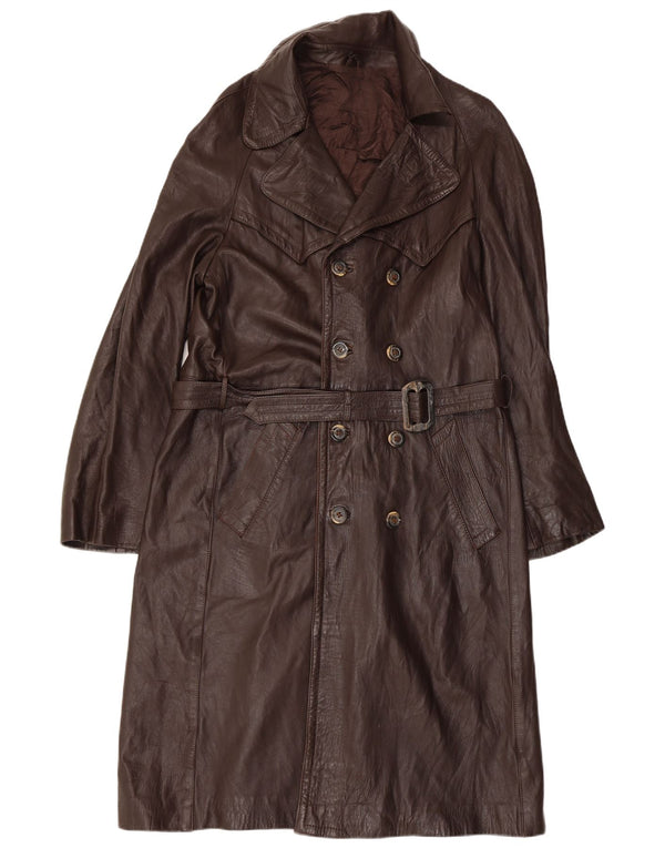 VINTAGE dobbeltradet læderfrakke til kvinder IT 52 2XL brunt læder