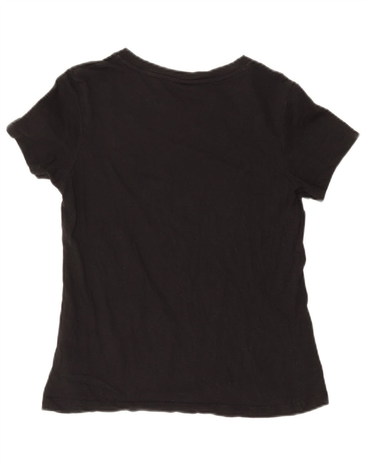 CALVIN KLEIN Dame Grafisk T-Shirt Top UK 12 Medium Sort Bomuld
