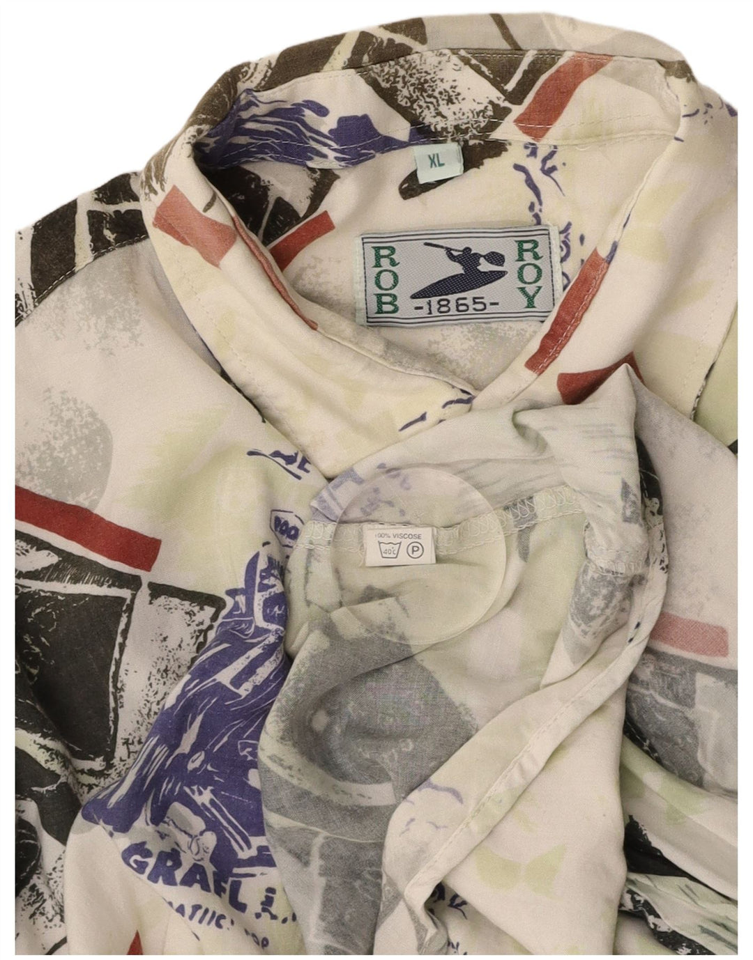 ROB ROY Herre grafisk kortærmet skjorte XL Flerfarvet Patchwork Viscose