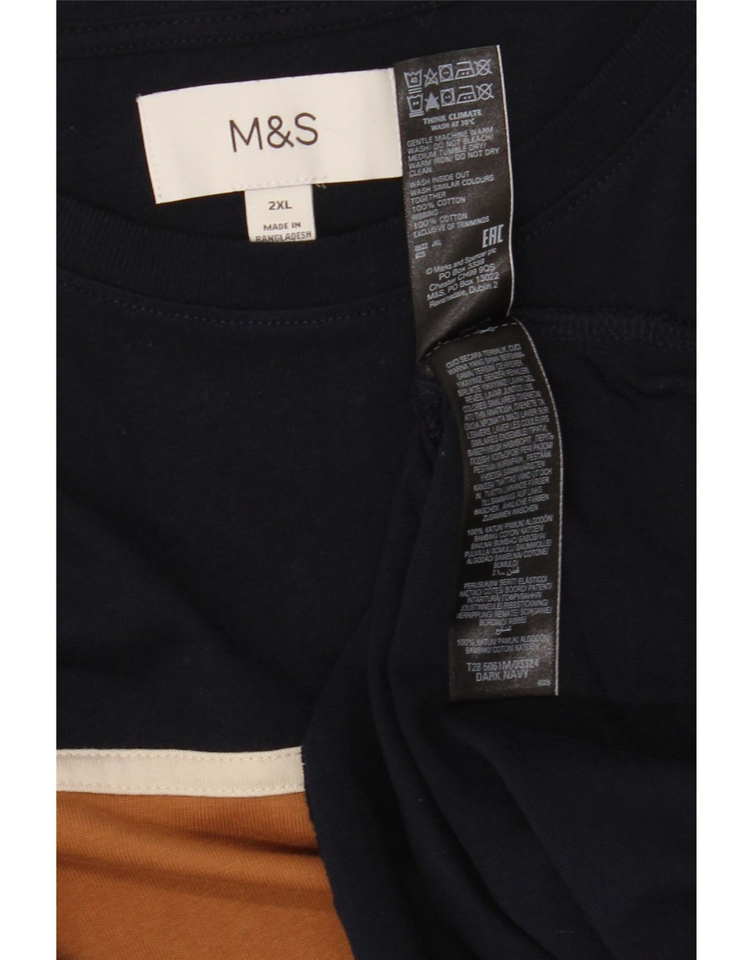 Marks & Spencer Herre Top Langærmet 2XL Navy Blue Colourblock Bomuld