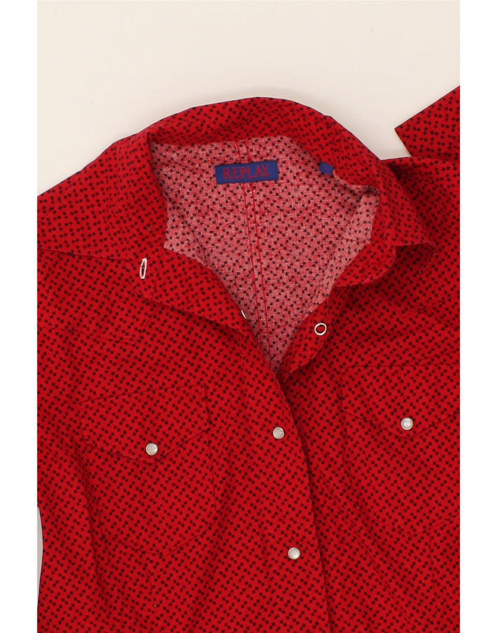 REPLAY Womens Shirt UK 14 Large Red Spotted Cotton Vintage Replay and Second-Hand Replay from Messina Hembry 