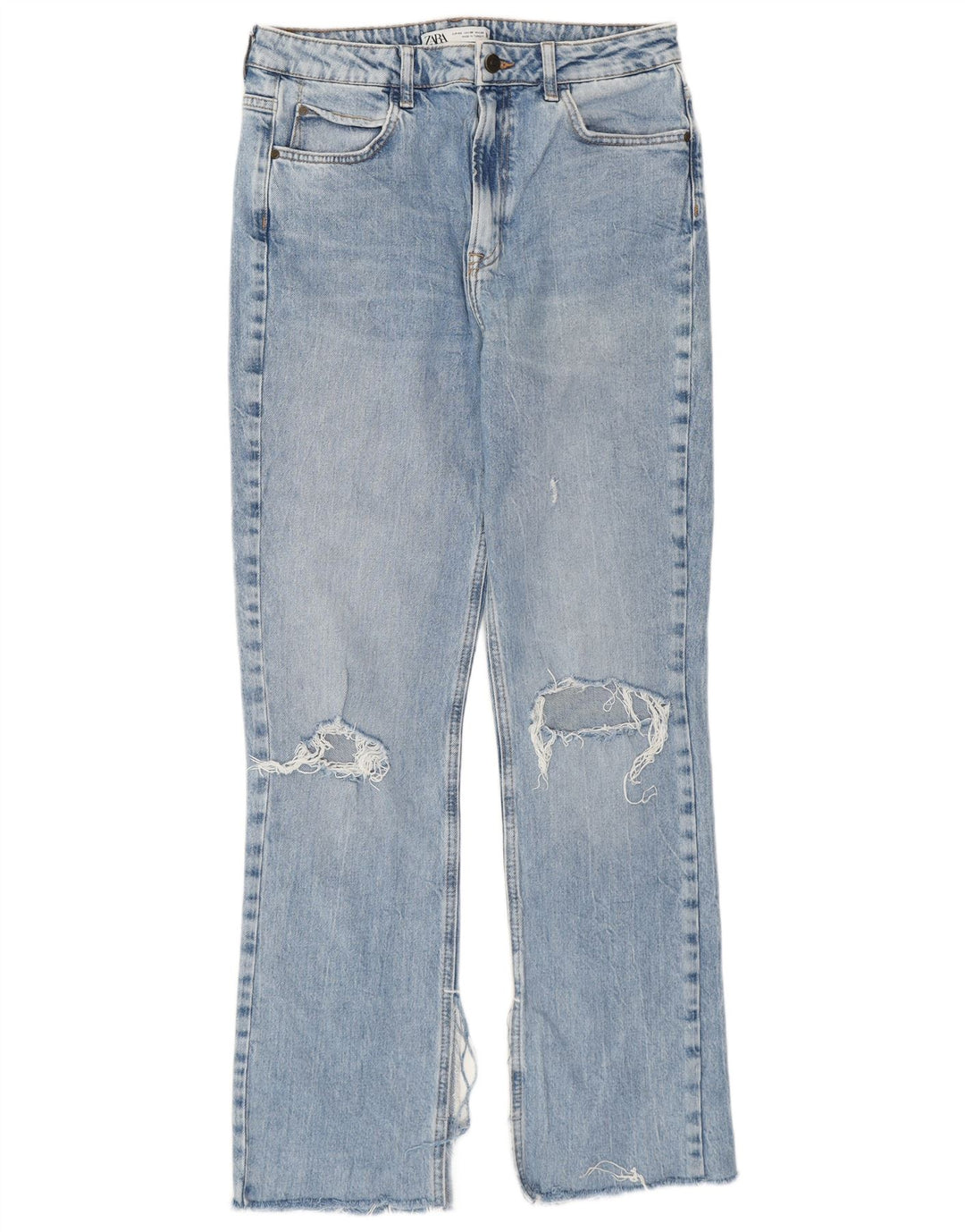 Zara Dame Distressed Straight Jeans EU 40 Medium W30 L30 Blå