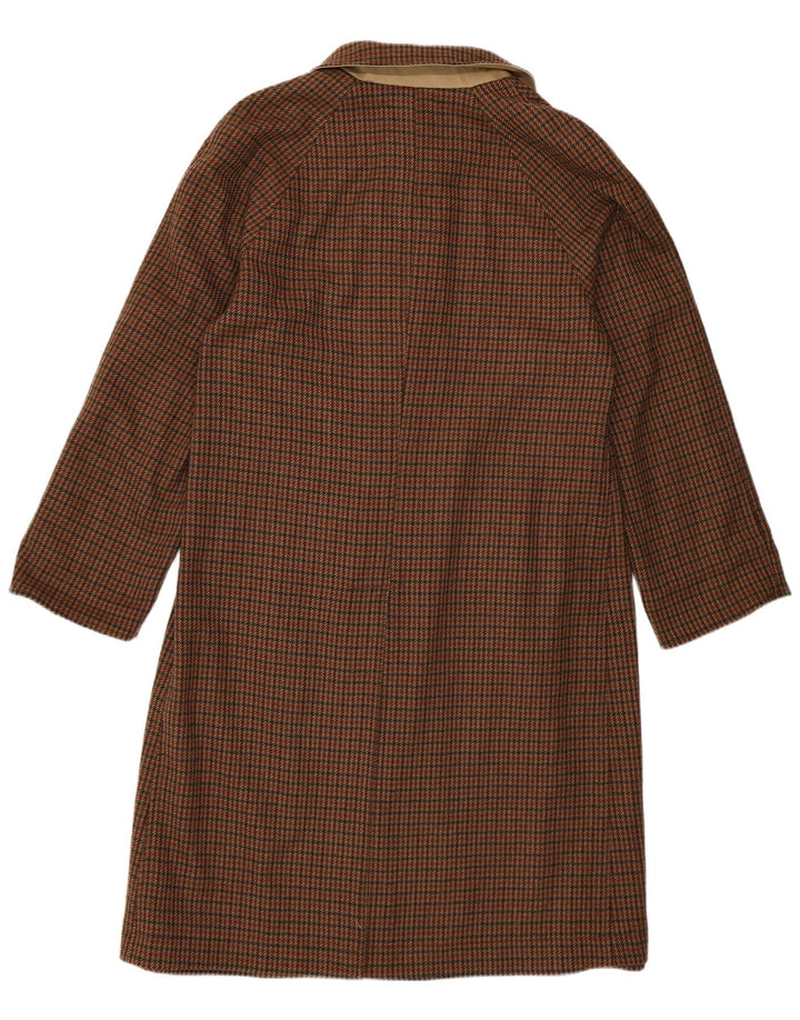 Vintage vendbar overfrakke til kvinder EU 48 2XL Brun Houndstooth Uld