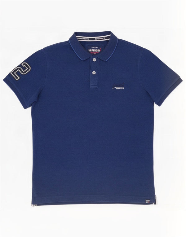 Superdry Mens Graphic Polo Shirt XL Navy Blue Cotton