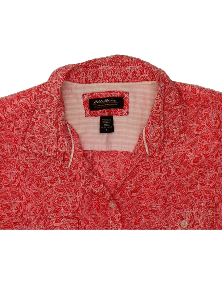 EDDIE BAUER Womens Abstract Pattern Shirt UK 16 Large Red Cotton Vintage Eddie Bauer and Second-Hand Eddie Bauer from Messina Hembry 