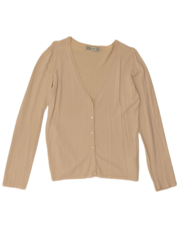 Zara Dame Cardigan Sweater UK 14 Stor Beige Viscose