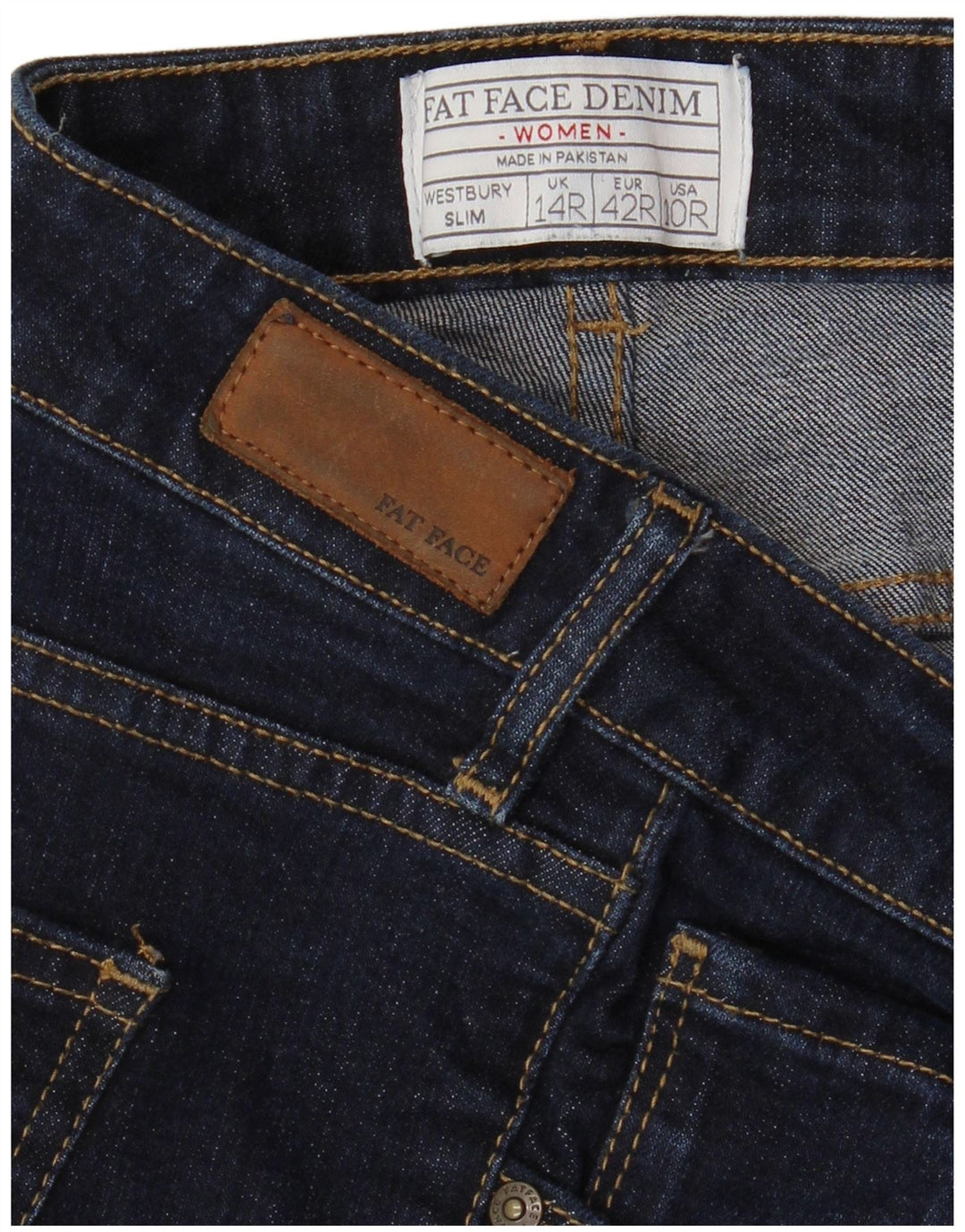 FAT FACE Dame Slim Jeans UK 14 Large W34 L29 Navy Blue Bomuld