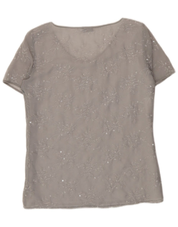 Marella Dame Se Through Bluse Top UK 14 Large Grey Floral Polyester