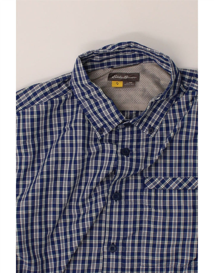 EDDIE BAUER Mens Short Sleeve Shirt Medium Blue Check Polyester Vintage Eddie Bauer and Second-Hand Eddie Bauer from Messina Hembry 